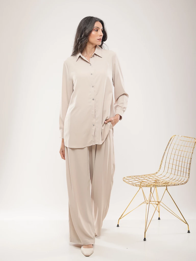 Pantalon large fluide taille haute