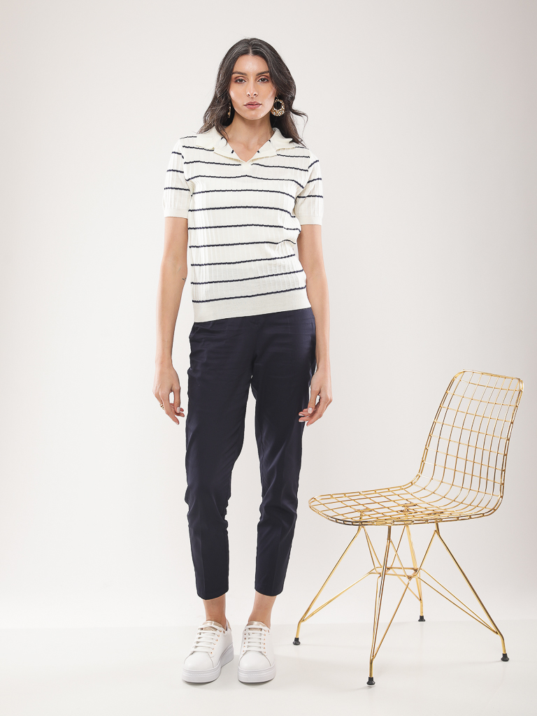 Polo en maille côtelée à rayures