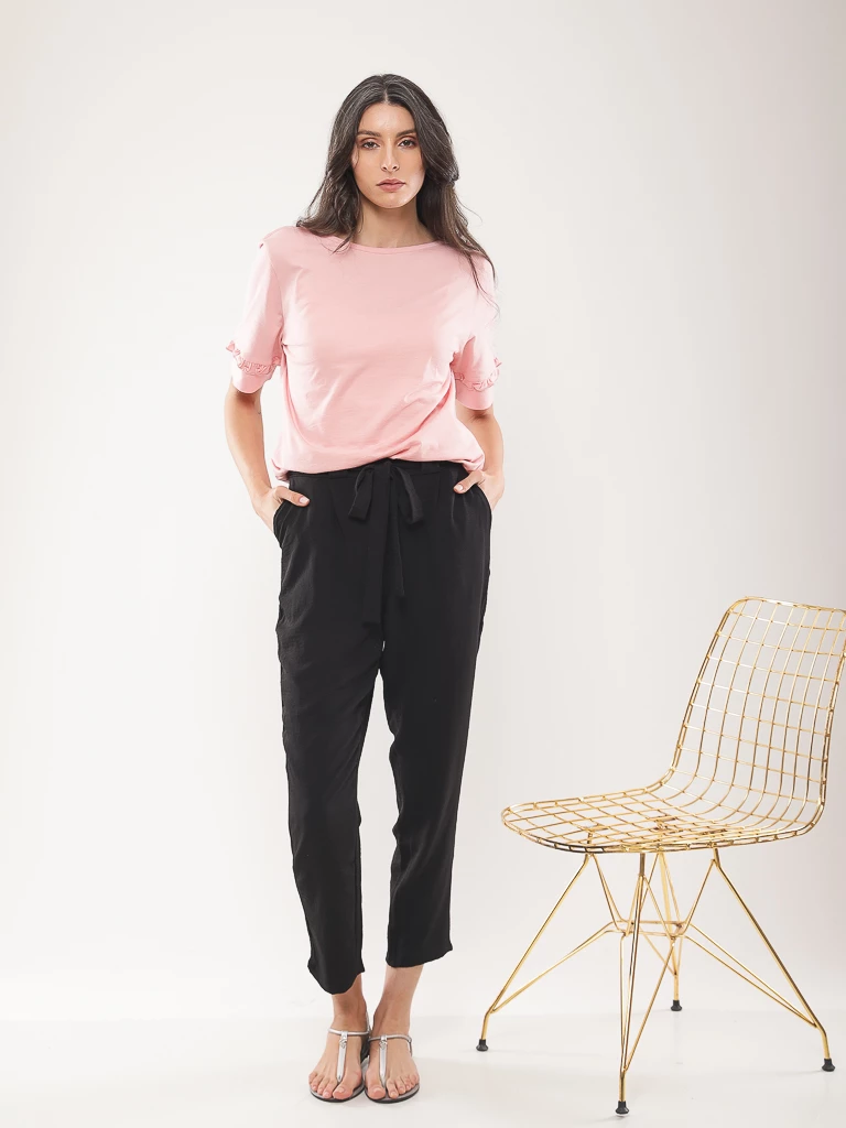 Pantalon paperbag à ceinture à nouer