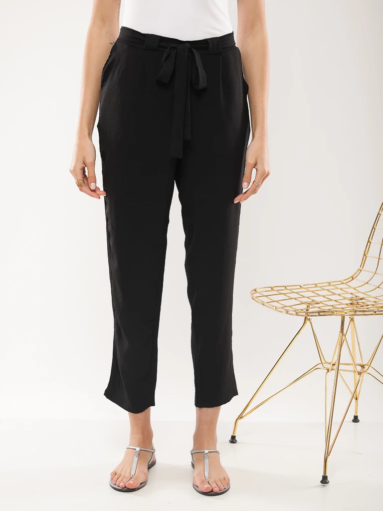 Pantalon paperbag à ceinture à nouer