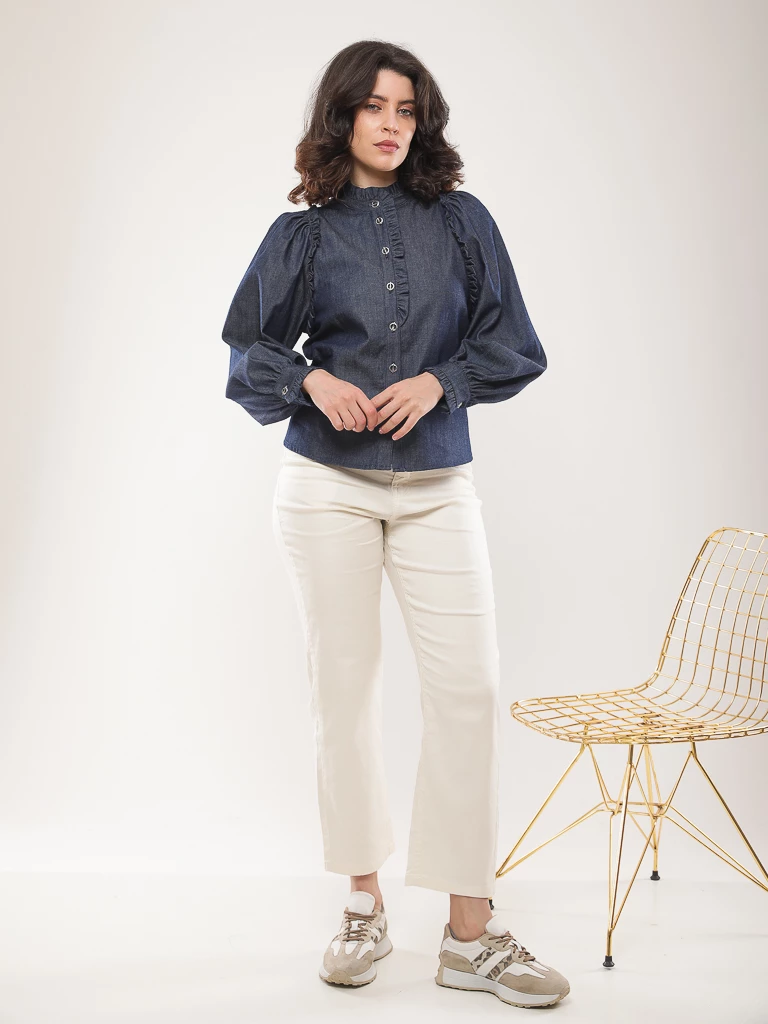 Chemise coton manches bouffantes