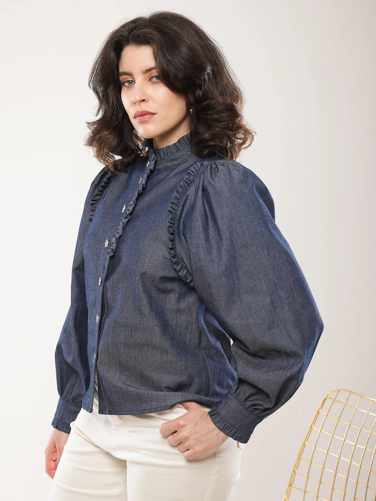 Chemise coton manches bouffantes