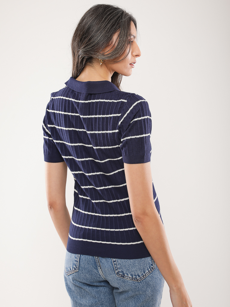 Polo en maille côtelée à rayures