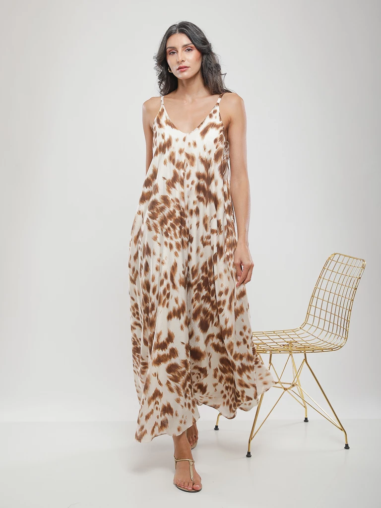 Robe longue fluide à imprimé abstrait