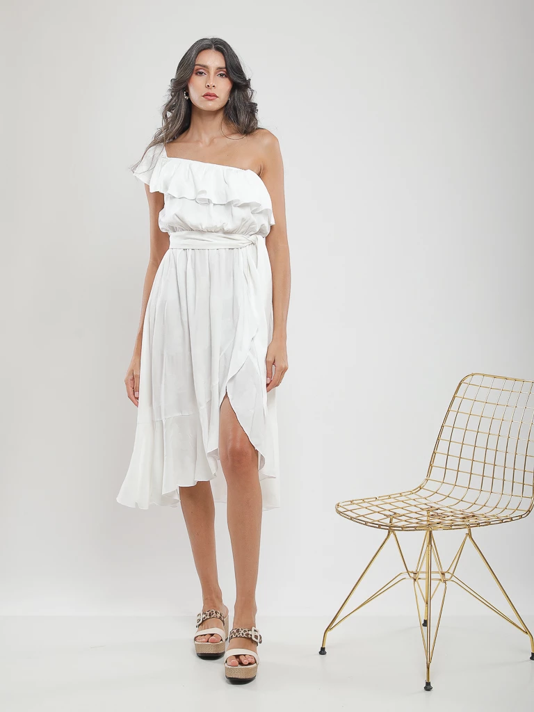 Robe midi asymétrique à volants