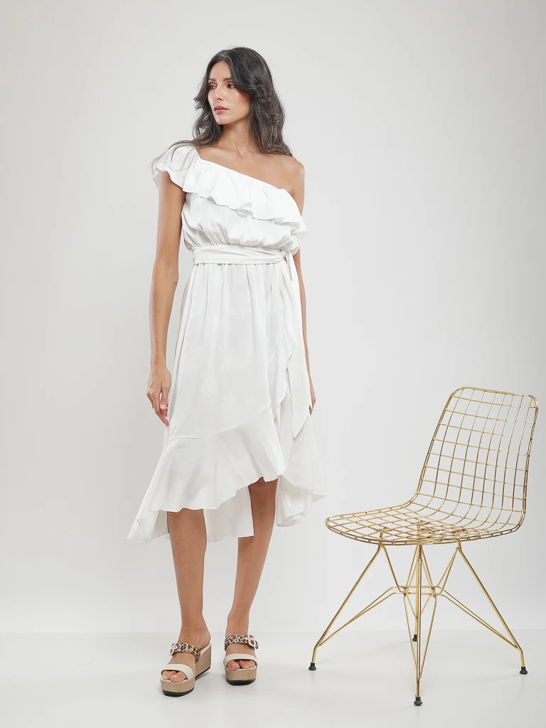 Robe midi asymétrique à volants