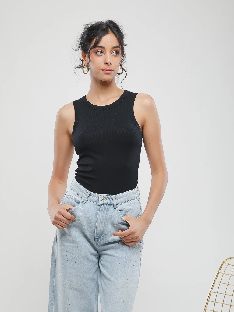 Débardeur coton côtelé ajusté