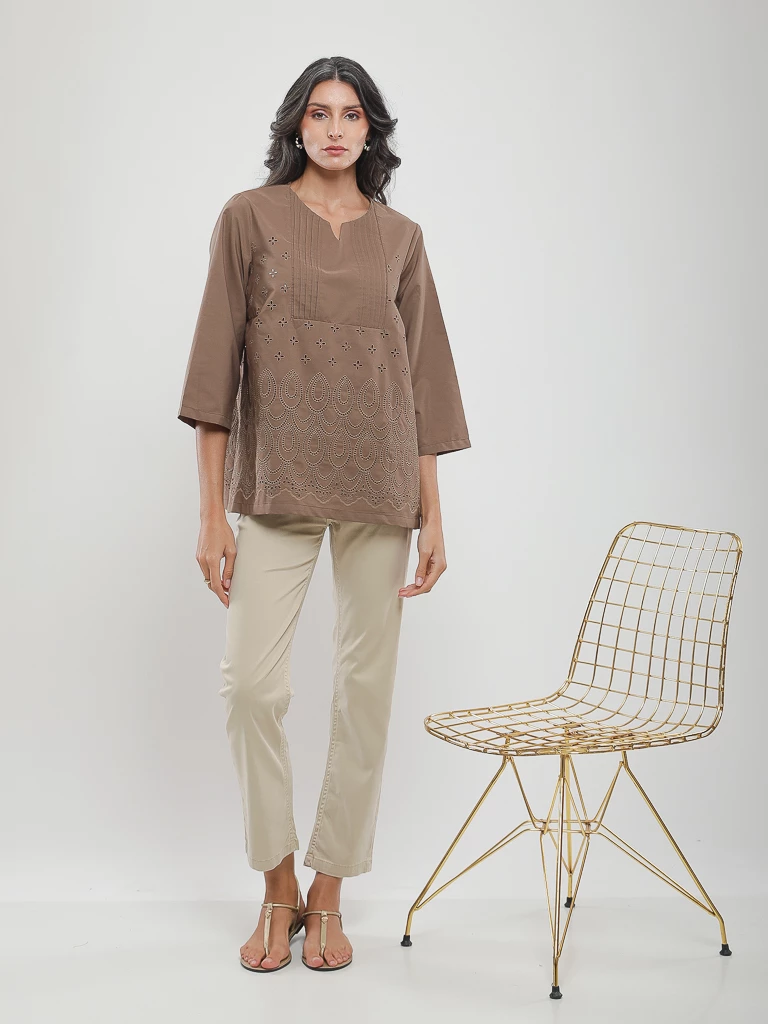 Blouse en popeline à broderie anglaise