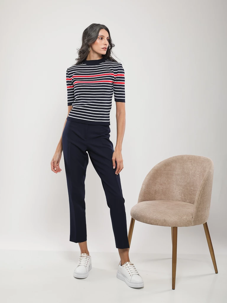 PULL RAYÉ EN MAILLE MANCHES COURTES