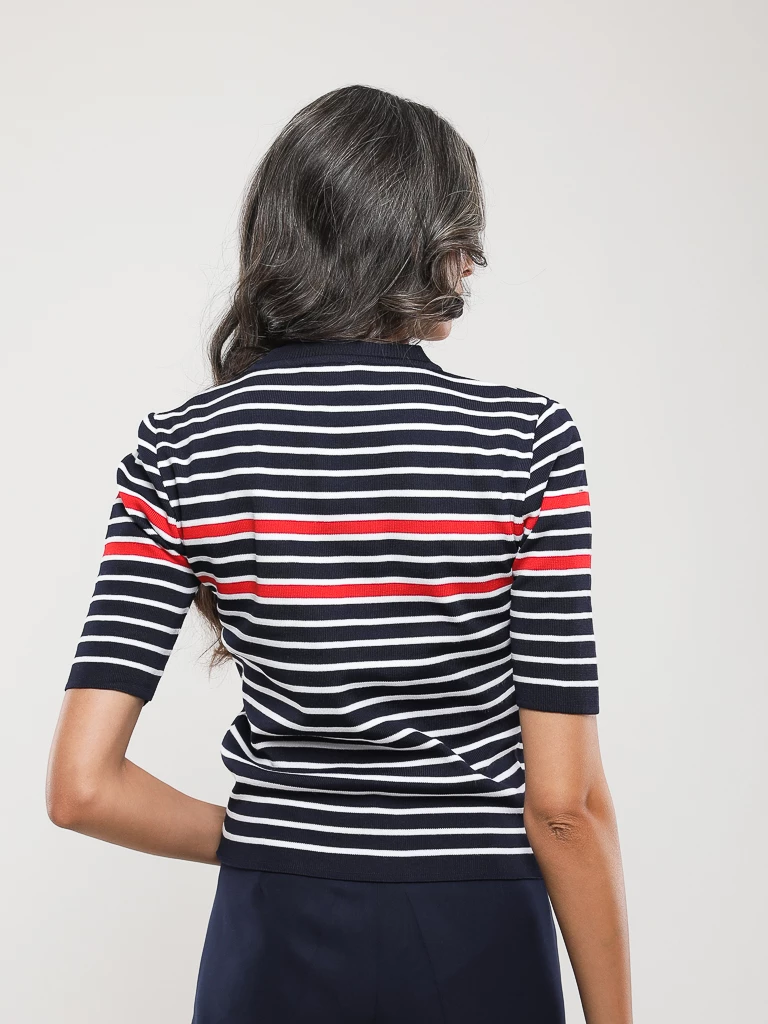 PULL RAYÉ EN MAILLE MANCHES COURTES