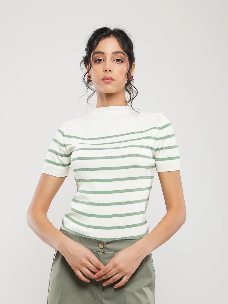 PULL RAYÉ EN MAILLE MANCHES COURTES