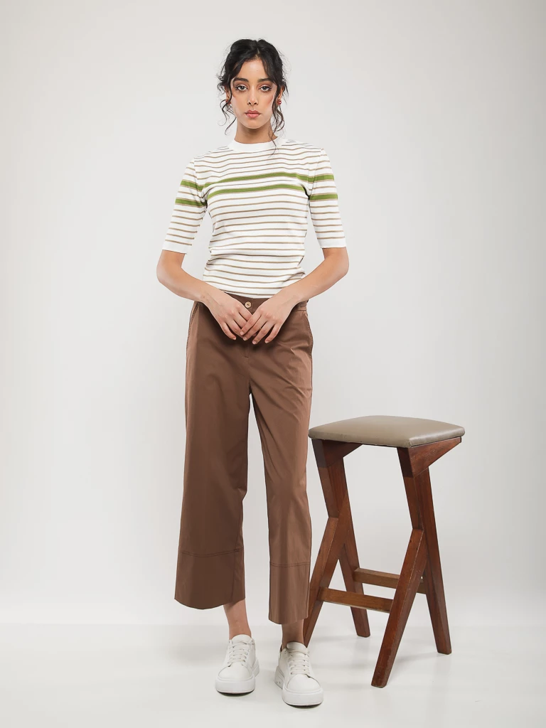 PULL RAYÉ EN MAILLE MANCHES COURTES