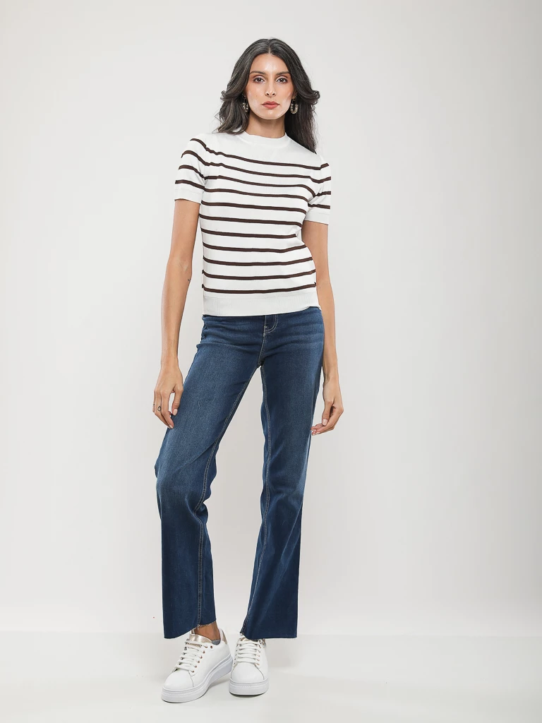 PULL RAYÉ EN MAILLE MANCHES COURTES