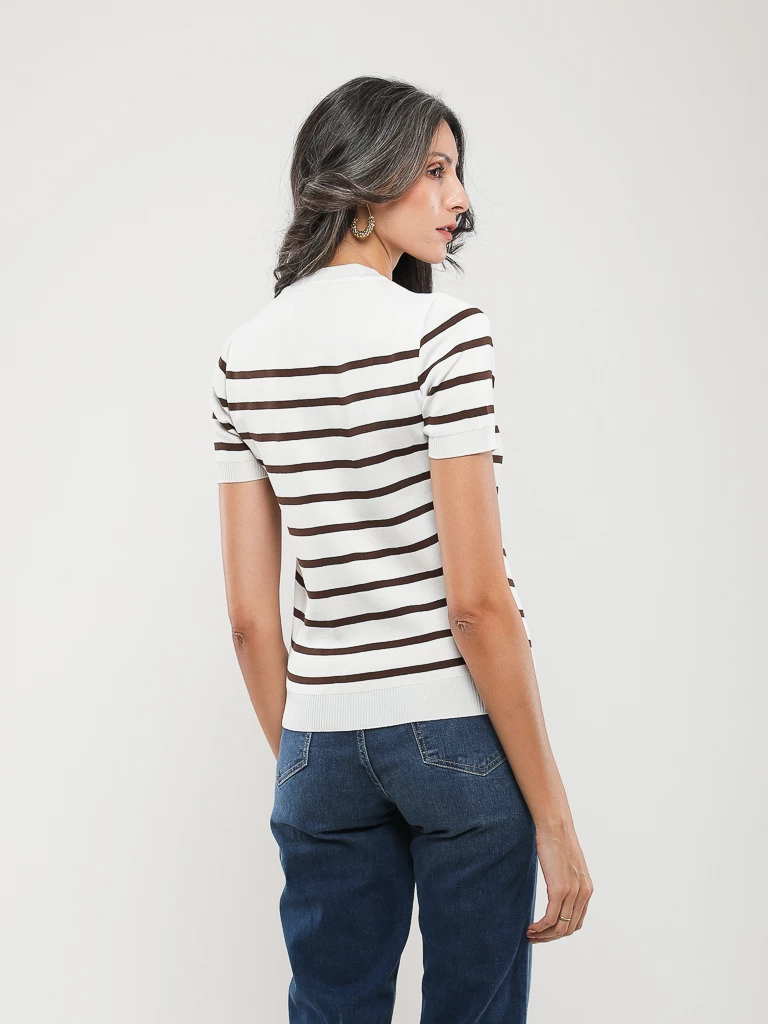 PULL RAYÉ EN MAILLE MANCHES COURTES