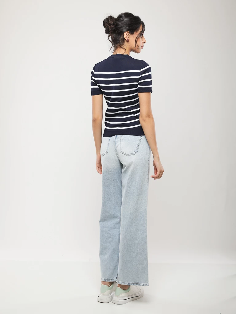 PULL RAYÉ EN MAILLE MANCHES COURTES