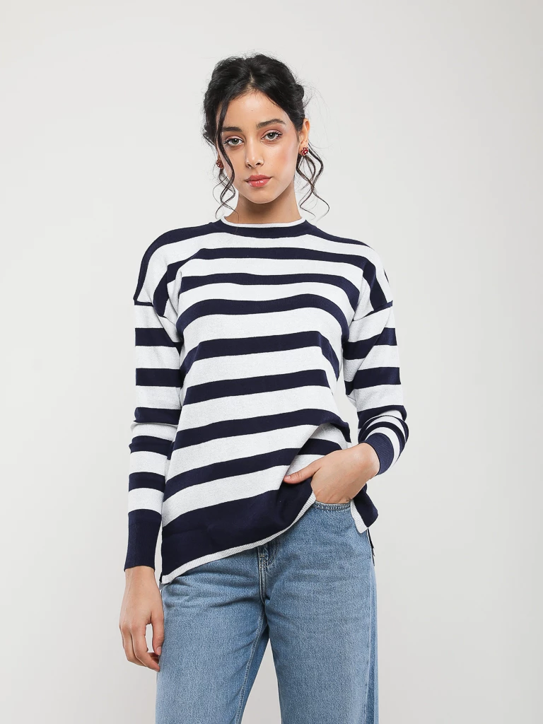 PULL RAYÉ EN MAILLE MANCHES LONGUES