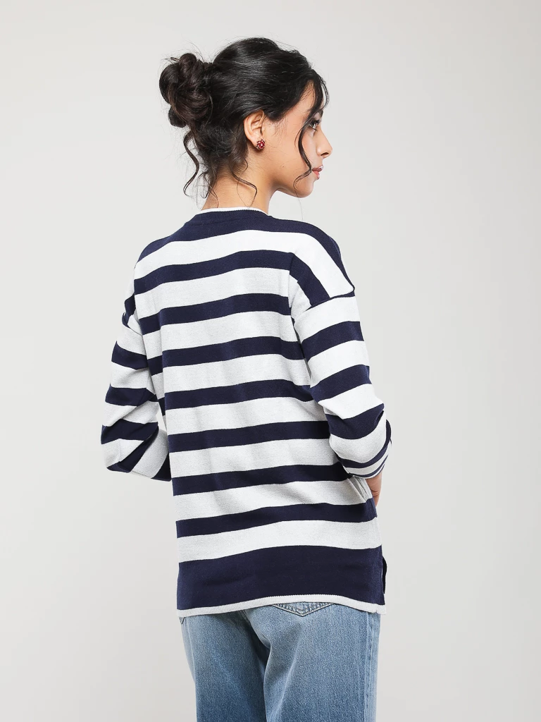 PULL RAYÉ EN MAILLE MANCHES LONGUES