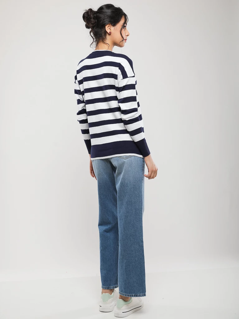 PULL RAYÉ EN MAILLE MANCHES LONGUES