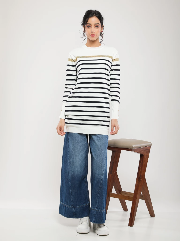 PULL EN MAILLE RAYÉE MANCHES LONGUES