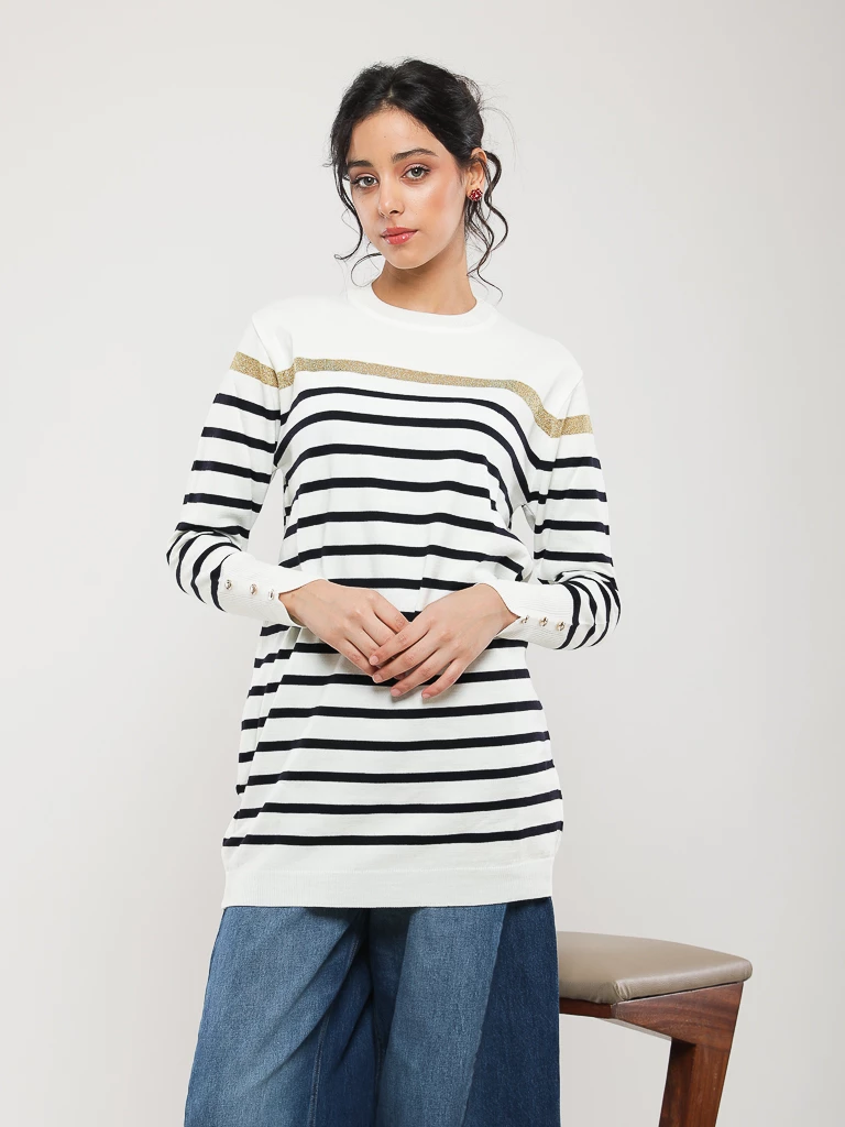 PULL EN MAILLE RAYÉE MANCHES LONGUES